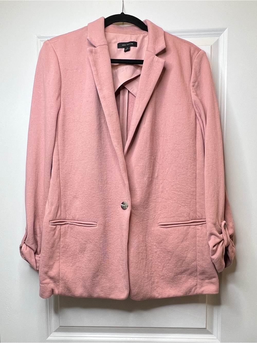 Ann‎ Taylor Womens Blazer 12 Pink 100% Cotton Long Sleeve Button Front Workwear